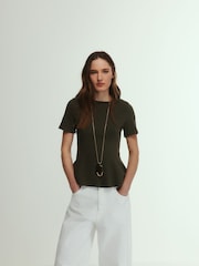 The Set 3 Pack Peplum Tops Chocolate Brown/Khaki Green/Cream - Image 9 of 11