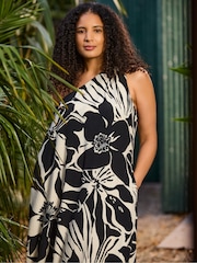 Live Unlimited Black Floral Print One Shoulder Maxi Dress - Image 1 of 4