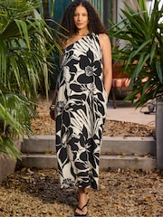Live Unlimited Black Floral Print One Shoulder Maxi Dress - Image 2 of 4