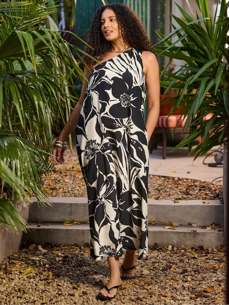 floral one shoulder maxi dress Dalarie | PINK Print One-Shoulder Gathered Tie shoulder Hemmi Floral Elya One Shoulder