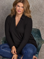 Live Unlimited Black Polo Collar Jersey Top - Image 2 of 6