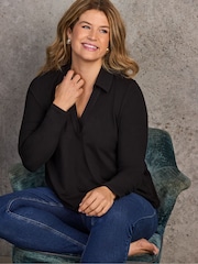 Live Unlimited Black Polo Collar Jersey Top - Image 4 of 6