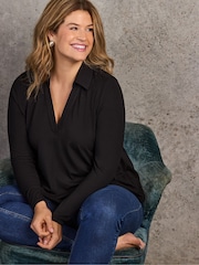 Live Unlimited Black Polo Collar Jersey Top - Image 6 of 6