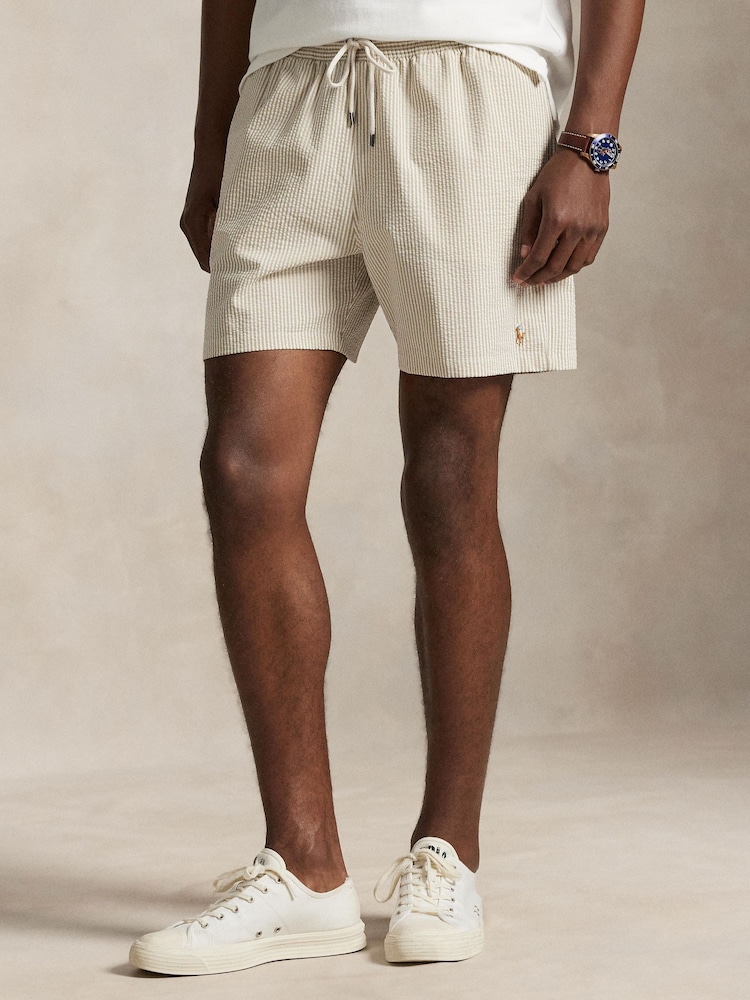 Polo Ralph Lauren Cream Traveler Classic Seersucker Logo Swim Shorts - Image 1 of 6