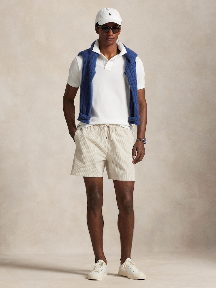 Polo Ralph Lauren Cream Traveler Classic Seersucker Logo Swim Shorts - Image 2 of 6