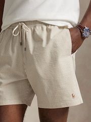 Polo Ralph Lauren Cream Traveler Classic Seersucker Logo Swim Shorts - Image 4 of 6