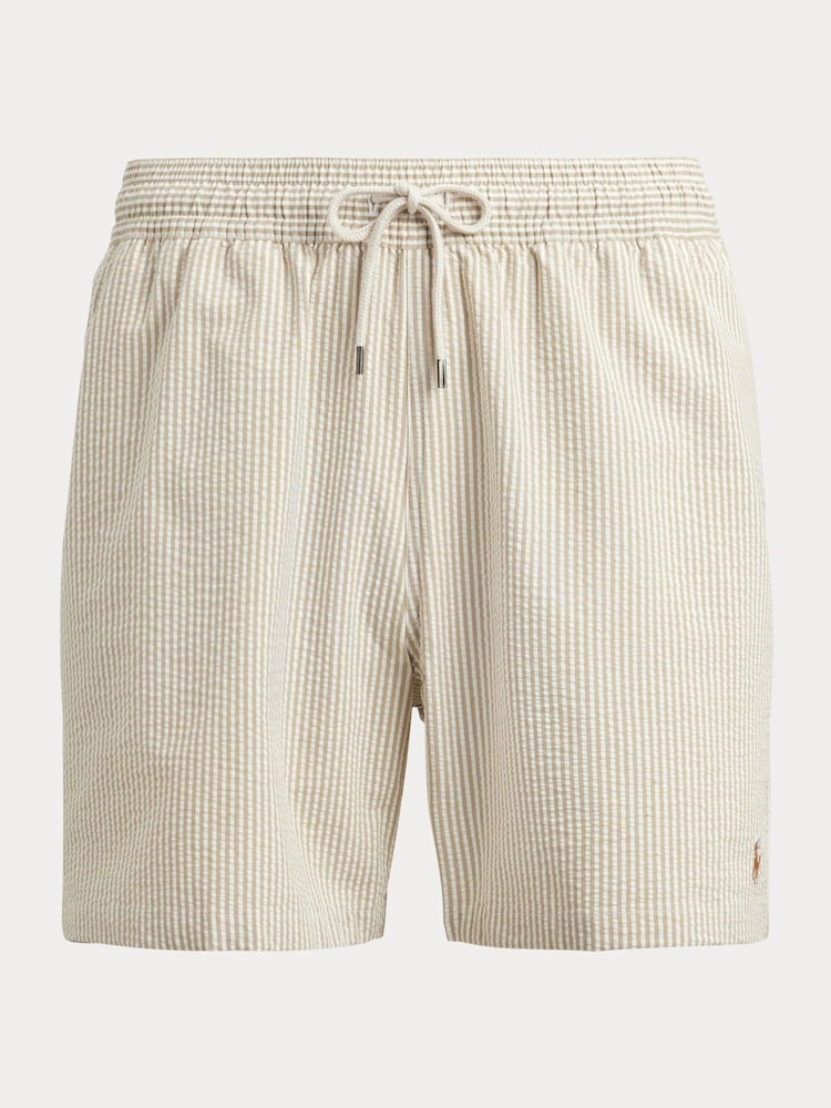 Polo Ralph Lauren Cream Traveler Classic Seersucker Logo Swim Shorts - Image 6 of 6