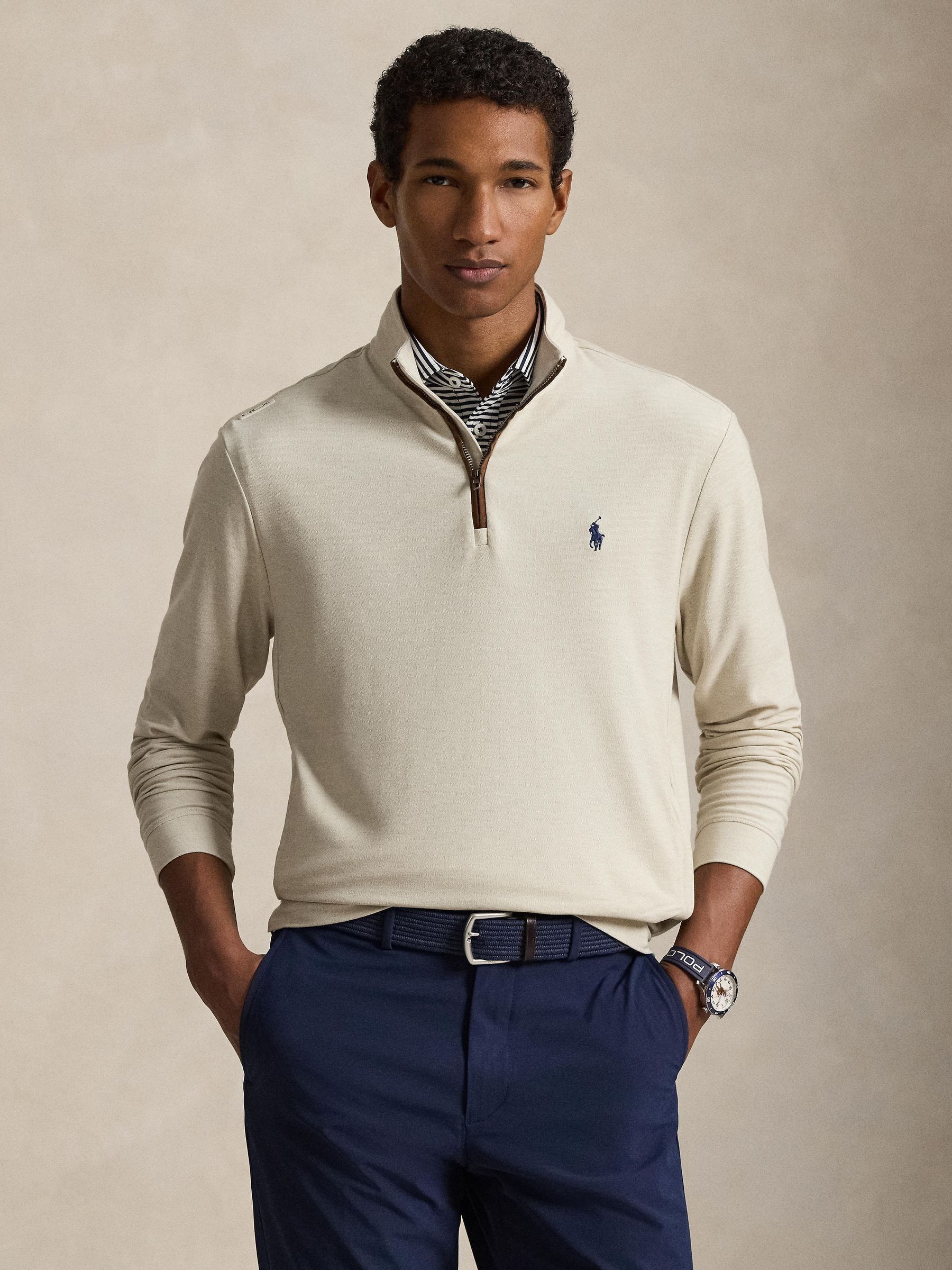 Buy Ralph Lauren Sand Rlx Movement Knitted Quarter Zip Top from