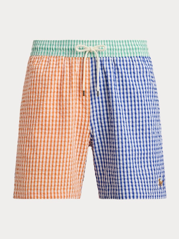 Polo Ralph Lauren Blue Seersucker Gingham Swim Shorts - Image 4 of 4