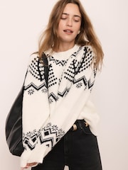 Mint Velvet White Fairisle Pattern Jumper - Image 2 of 8