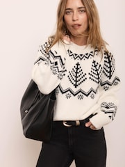 Mint Velvet White Fairisle Pattern Jumper - Image 3 of 8