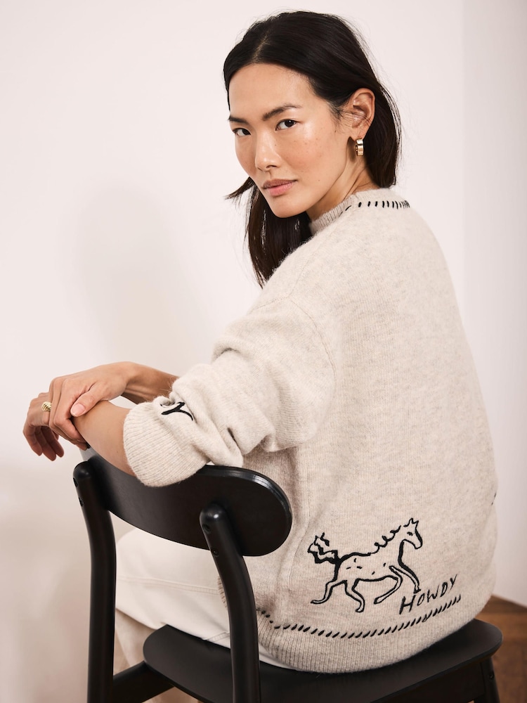 Brodert genser i ullblanding i mintfløyel - Bilde 2 av 8