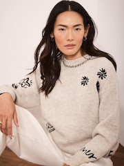 Brodert genser i ullblanding i mintfløyel - Bilde 3 av 8