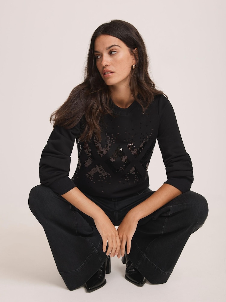 Mint Velvet Black Cotton Blend Sequin Sweatshirt - Image 2 of 7 Mint Velvet Black Cotton Blend Sequin Sweatshirt - Image 2 of 7