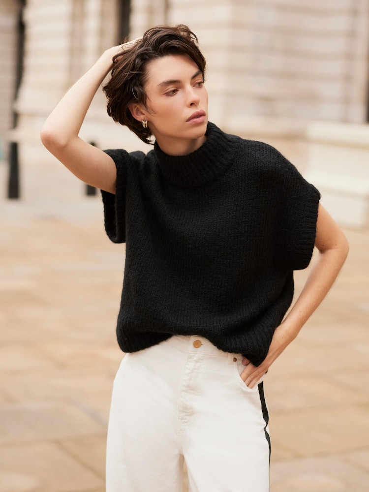 Mint Velvet Black Wool Blend Knit Top - Image 1 of 6 Mint Velvet Black Wool Blend Knit Top - Image 1 of 6