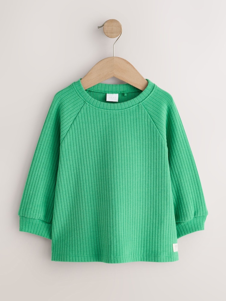 粉紅／綠色 - Ribbed Long Sleeve Raglan Top (3mths-7yrs) - 圖片 2，共 7