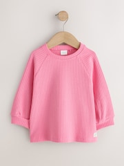粉紅／綠色 - Ribbed Long Sleeve Raglan Top (3mths-7yrs) - 圖片 3，共 7