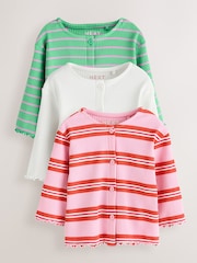Green/Pink Long Sleeve Ribbed Cardigans 3 Pack (3mths-7yrs) - Image 1 of 8