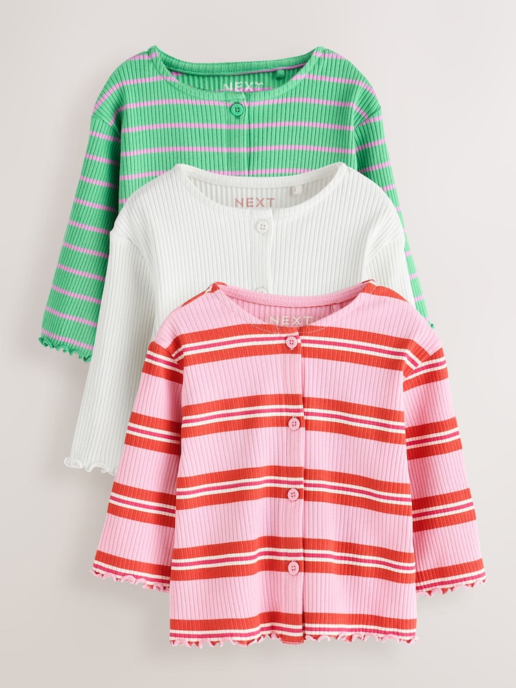 Green/Pink Long Sleeve Ribbed Cardigans 3 Pack (3mths-7yrs) - Image 1 of 8
