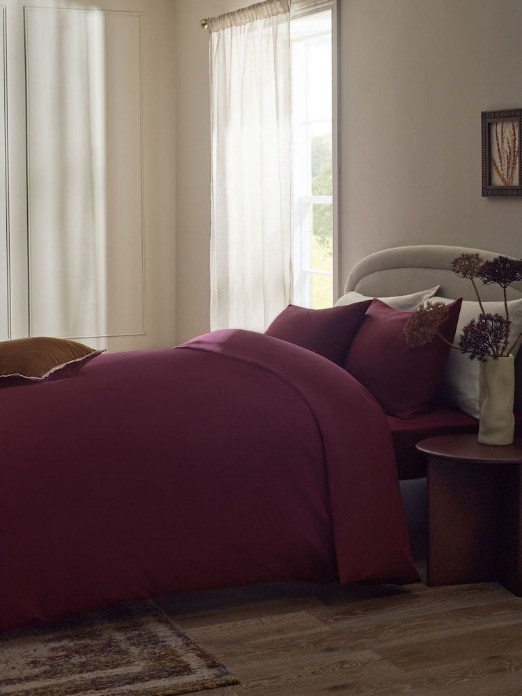 Burgundy Supersoft Brushed Cotton Plain Duvet Cover and Pillowcase Set - Image 1 of 4 Burgundy Supersoft Brushed Cotton Plain Duvet Cover and Pillowcase Set - Image 1 of 4