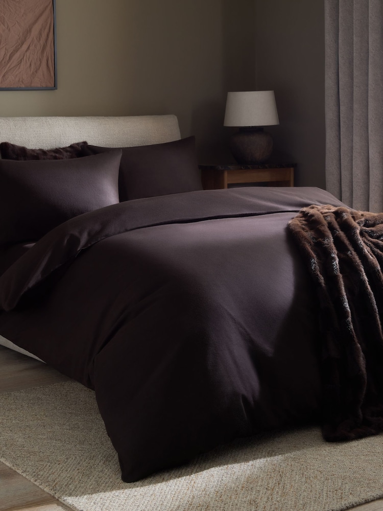 Chocolate Brown Supersoft Brushed Cotton Plain Bed Set - Image 1 of 5 Chocolate Brown Supersoft Brushed Cotton Plain Bed Set - Image 1 of 5