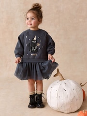 Black Cat Long Sleeve Sweat Mesh Dress (3mths-7yrs) - Image 1 of 8