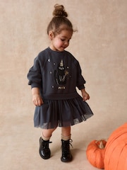 Black Cat Long Sleeve Sweat Mesh Dress (3mths-7yrs) - Image 2 of 8