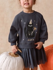 Black Cat Long Sleeve Sweat Mesh Dress (3mths-7yrs) - Image 4 of 8