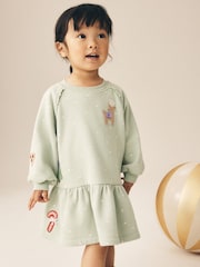 Blue Christmas Reindeer Applique Long Sleeve Sweat Dress (3mths-7yrs) - Image 1 of 4