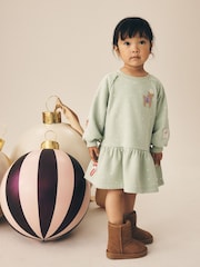 Blue Christmas Reindeer Applique Long Sleeve Sweat Dress (3mths-7yrs) - Image 2 of 4