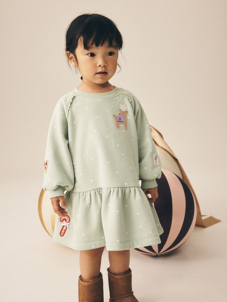 Blue Christmas Reindeer Applique Long Sleeve Sweat Dress (3mths-7yrs) - Image 4 of 4 Blue Christmas Reindeer Applique Long Sleeve Sweat Dress (3mths-7yrs) - Image 4 of 4