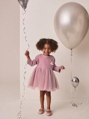 Mauve Purple Fairy Long Sleeve Ribbed Mesh Dress (3mths-7yrs) - Image 1 of 8