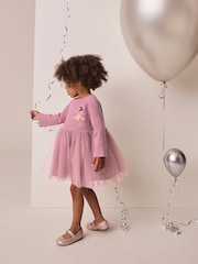Mauve Purple Fairy Long Sleeve Ribbed Mesh Dress (3mths-7yrs) - Image 2 of 8