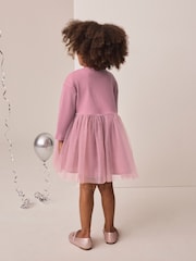 Mauve Purple Fairy Long Sleeve Ribbed Mesh Dress (3mths-7yrs) - Image 3 of 8