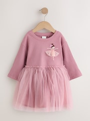 Mauve Purple Fairy Long Sleeve Ribbed Mesh Dress (3mths-7yrs) - Image 5 of 8