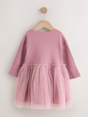 Mauve Purple Fairy Long Sleeve Ribbed Mesh Dress (3mths-7yrs) - Image 6 of 8