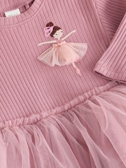 Mauve Purple Fairy Long Sleeve Ribbed Mesh Dress (3mths-7yrs) - Image 7 of 8