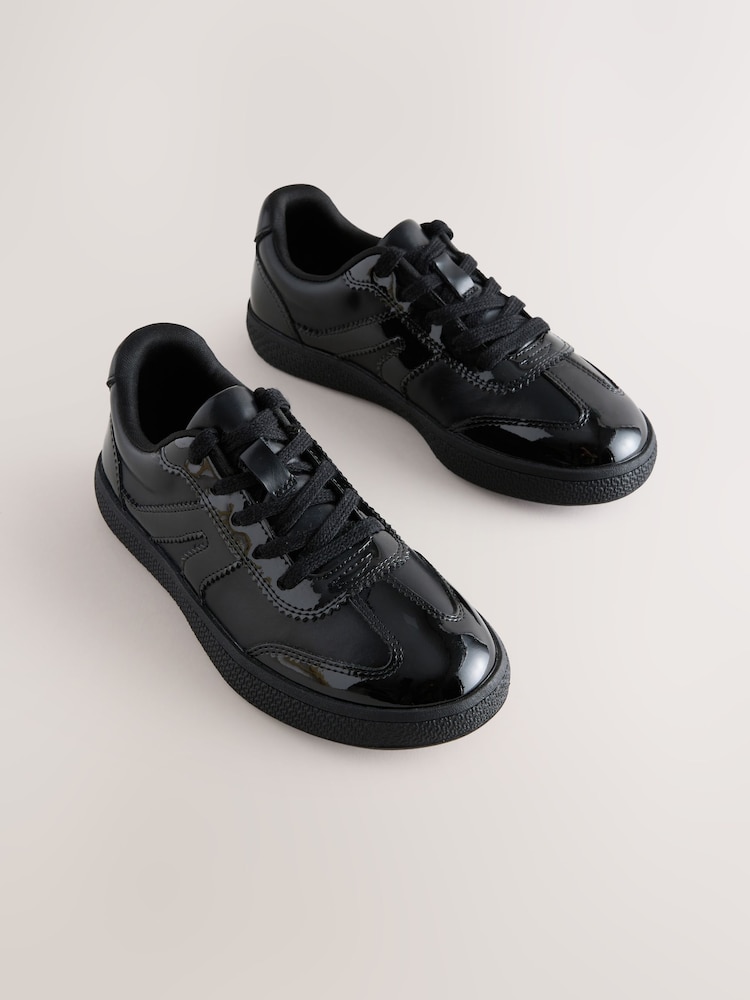 Black Patent Leather Standard Fit (F) Retro Trainers - Image 1 of 5