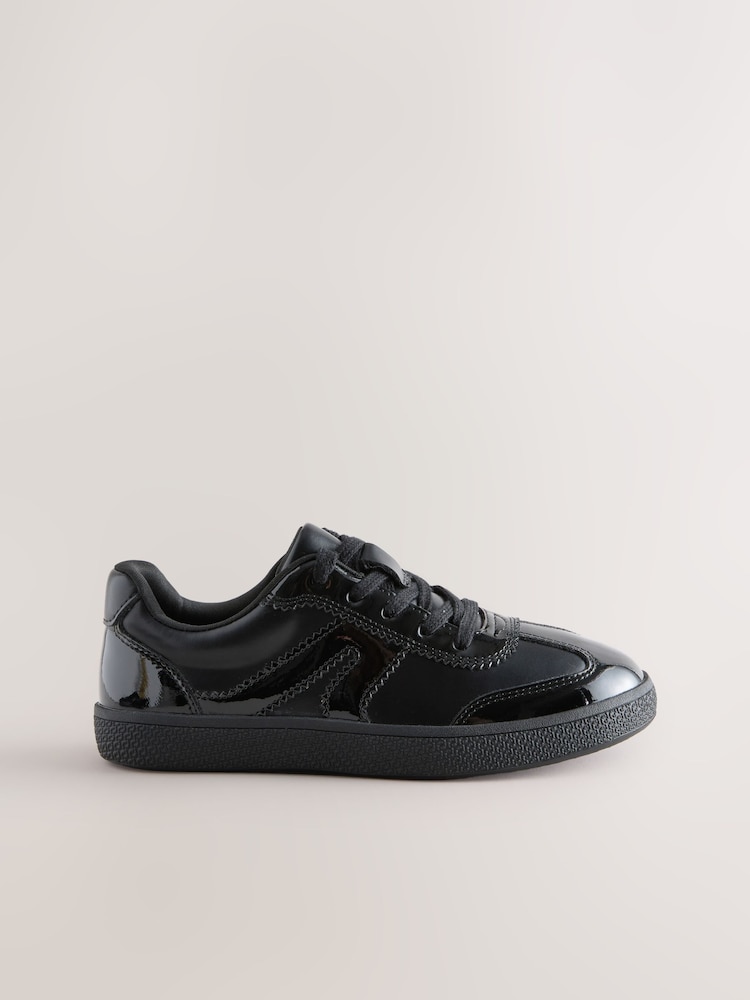 Black Patent Leather Standard Fit (F) Retro Trainers - Image 2 of 5