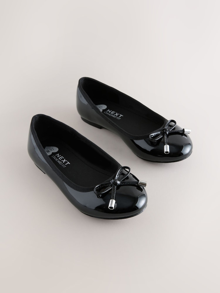 Black Patent Standard Fit (F) Ballerina School Shoes - Image 1 of 5
