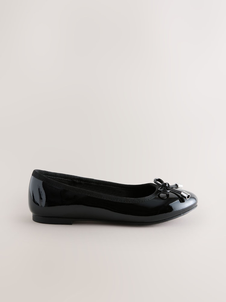 Black Patent Standard Fit (F) Ballerina School Shoes - Image 2 of 5