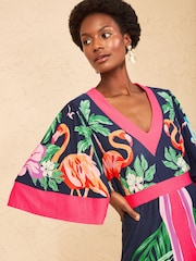 Love & Roses Flamingo Placement Print Petite V-Neck Batwing Jersey Maxi Dress - Image 2 of 5