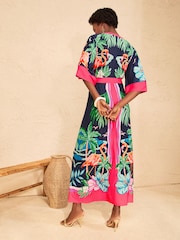 Love & Roses Flamingo Placement Print Petite V-Neck Batwing Jersey Maxi Dress - Image 4 of 5