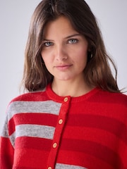 Red/Grey Multi Stripe Crew Neck Knitted Cardigan - Image 5 of 8