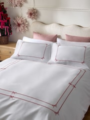 White/Red Bows Embroidery 200 Thread Count Sateen Duvet Cover and Pillowcase Set - Image 1 of 4