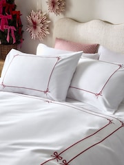 White/Red Bows Embroidery 200 Thread Count Sateen Duvet Cover and Pillowcase Set - Image 2 of 4