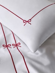 White/Red Bows Embroidery 200 Thread Count Sateen Duvet Cover and Pillowcase Set - Image 3 of 4