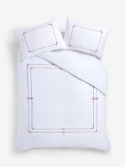 White/Red Bows Embroidery 200 Thread Count Sateen Duvet Cover and Pillowcase Set - Image 4 of 4