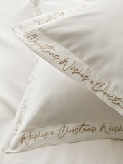 White Christmas Wishes Embroidery 200 Thread Count Sateen Duvet Cover and Pillowcase Set - Image 5 of 6