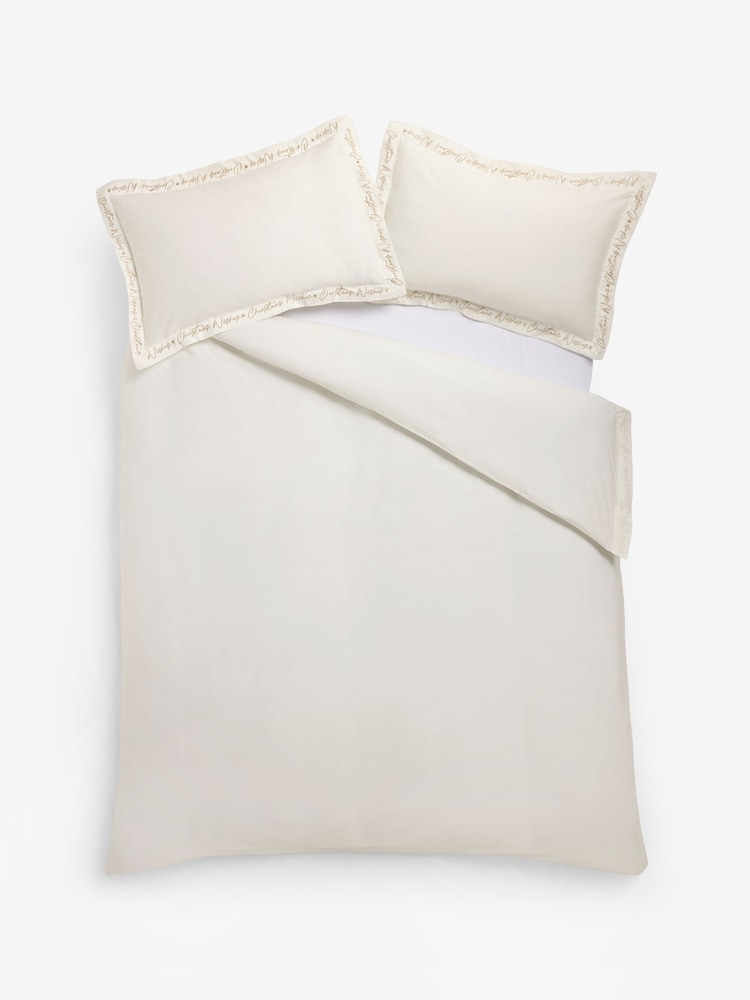 White Christmas Wishes Embroidery 200 Thread Count Sateen Duvet Cover and Pillowcase Set - Image 6 of 6 White Christmas Wishes Embroidery 200 Thread Count Sateen Duvet Cover and Pillowcase Set - Image 6 of 6